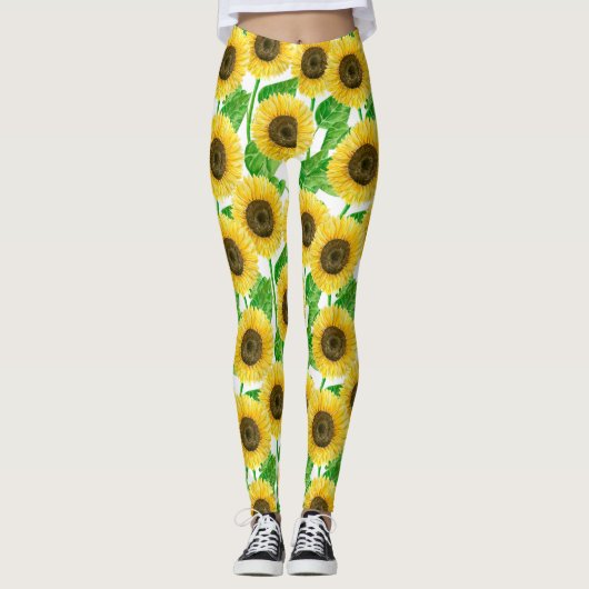 Waterverf zonnebloemen leggings (Voorkant)