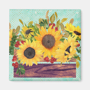 Waterverf zonnebloemen magneet