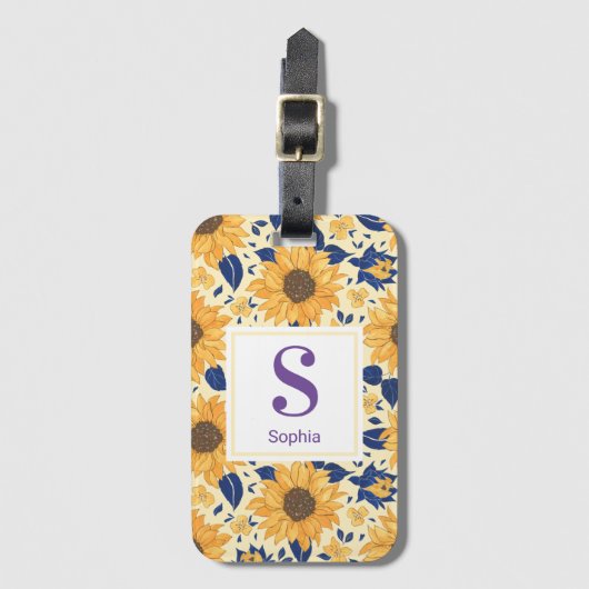 Waterverf zonnebloemen Monogram Bagagelabel (Voorkant (verticaal))