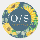 Waterverf Zonnebloemen Monogram Envelop Afdichting Ronde Sticker (Voorkant)