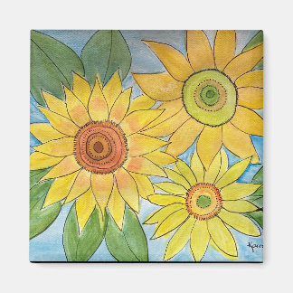 Waterverf zonnebloemen op een magneet