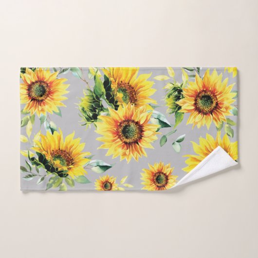 Waterverf Zonnebloemen op Grijs Handdoek (Handdoek)