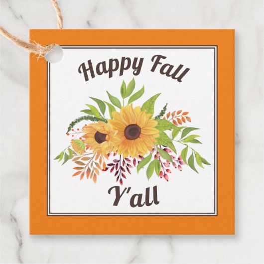 Waterverf zonnebloemen oranje herfst Y'all Bedankjes Labels (Voorkant)