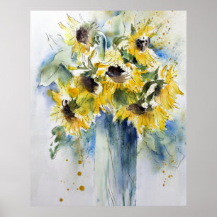 Waterverf zonnebloemen poster