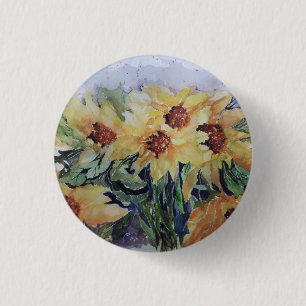 Waterverf zonnebloemen ronde button 3,2 cm