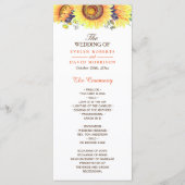 Waterverf zonnebloemen Rustic Chic Wedding Program Programma (Voorkant)