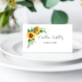 Waterverf zonnebloemen Rustic Wedding Place Card
