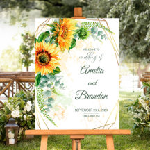 Waterverf zonnebloemen Rustic Wedding Welkomstteke