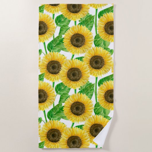 Waterverf zonnebloemen strandlaken (Voorkant)