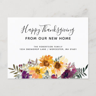Waterverf Zonnebloemen Thanksgiving Holiday Moving Aankondigingskaart