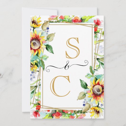 Waterverf Zonnebloemen Uitnodiging tot weddenschap (Achterkant)