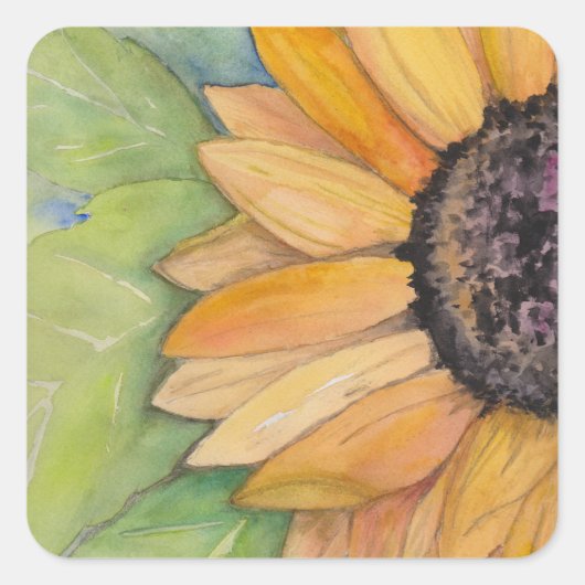 Waterverf zonnebloemen vierkante sticker (Voorkant)