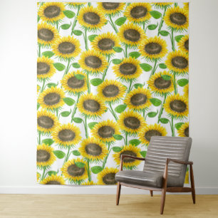 Waterverf zonnebloemen wandkleed