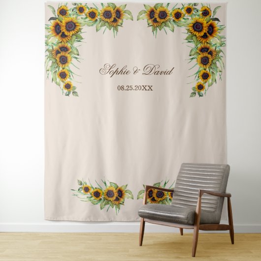 Waterverf Zonnebloemen Weddenschap Foto Booth Back Wandkleed (In situ)
