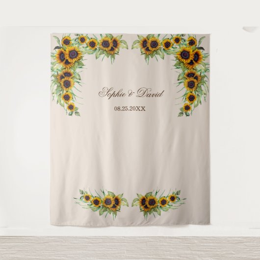 Waterverf Zonnebloemen Weddenschap Foto Booth Back Wandkleed (Voorkant)