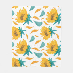Waterverf Zonnebloemen: Zomer botanische print Fleece Deken