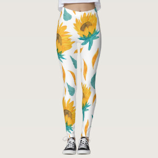 Waterverf Zonnebloemen: Zomer botanische print Leggings