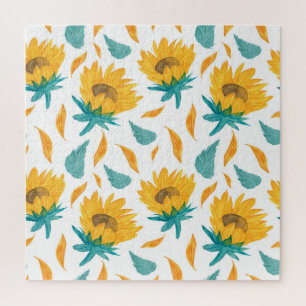 Waterverf Zonnebloemen: Zomer botanische print Legpuzzel