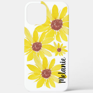 Waterverf zonnebloemknoppen Florale monogrammen iPhone 12 Pro Max Hoesje