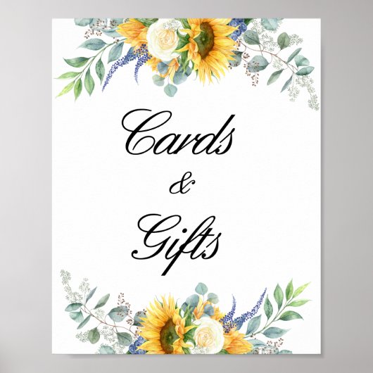 waterverf zonnebloemtrouwkaarten en cadeaubord poster (Voorkant)