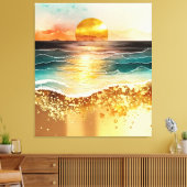 Waterverf Zonnevaste schildering met Gold Accents Canvas Afdruk (Insitu (Woonkamer))