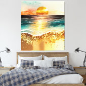 Waterverf Zonnevaste schildering met Gold Accents Canvas Afdruk (Insitu (Slaapkamer))