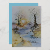 Waterverf zonsondergang op rivier- en landschapsge (Voorkant / Achterkant)