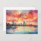 Waterverf zonsondergang over Miami van Biscayne Ba Briefkaart (Voorkant / Achterkant)