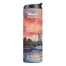 Waterverf zonsondergang over Miami van Biscayne Ba