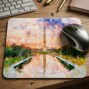 Waterverf Zonsondergang Reflectie Washington Monum Muismat