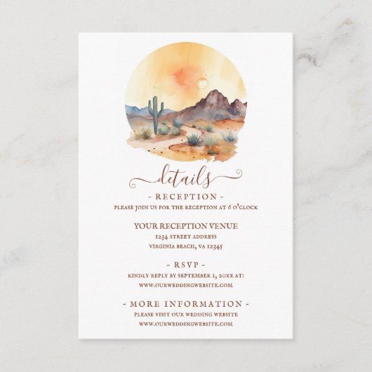 Waterverf zuidwestelijke woestijn bruiloft details informatiekaartje (Voorkant)