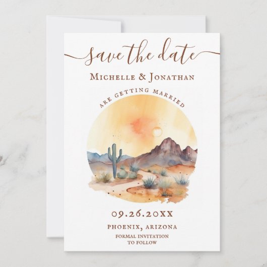 Waterverf Zuidwestelijke Woestijn en Cactus Bruilo Save The Date (Voorkant)