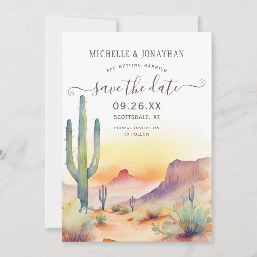 Waterverf Zuidwestelijke Woestijn en Cactus Bruilo Save The Date (Voorkant)