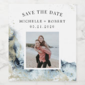 waterverf zwaait de kust op met de datumfoto wijn etiket (Enkel label)