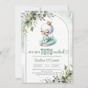 Waterverf zwaan groen en gouden tutu ballerina kaart