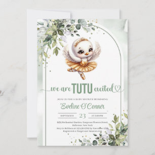 Waterverf zwaan met gouden tutu jurk eucalyptus kaart