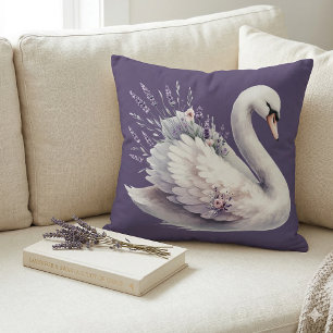 Waterverf Zwaan met Lavendel Bloemen Kussen
