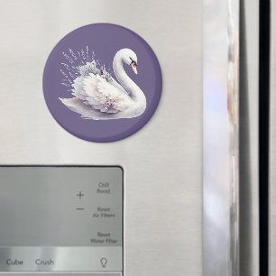 Waterverf Zwaan met Lavendel Bloemen Magneet