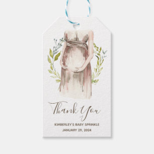 Waterverf Zwangere vrouw Baby shower Dank u wel Cadeaulabel