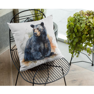 Waterverf Zwart Beer Woodland Art Kussen