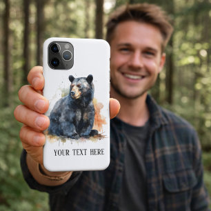 Waterverf Zwart Beer Woodland Art, op maat iPhone 11 Pro Hoesje