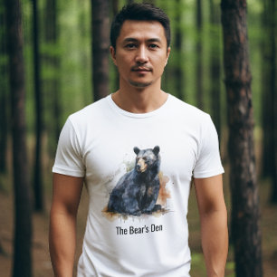 Waterverf Zwart Beer Woodland Art T-shirt