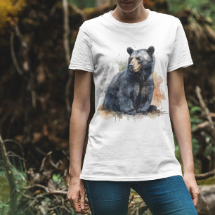 Waterverf Zwart Beer Woodland Art T-shirt