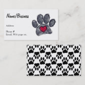 Waterverf Zwart Dog Paw Print Rood Hart Custom Visitekaartje (Voorkant / Achterkant)