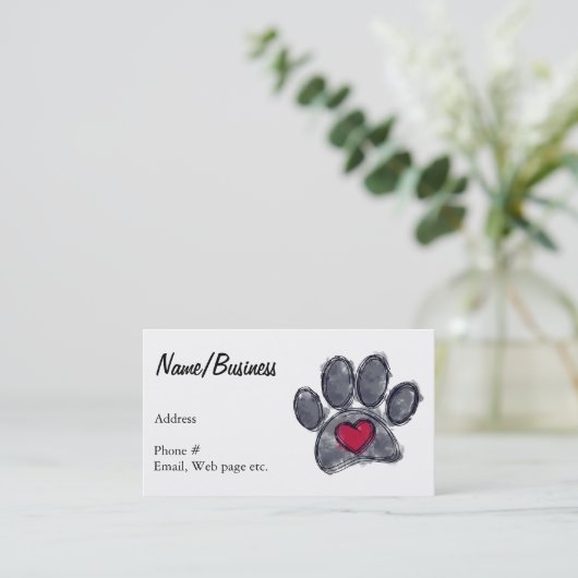 Waterverf Zwart Dog Paw Print Rood Hart Custom Visitekaartje (Staand voorkant)