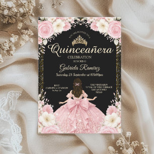Waterverf Zwart en Blush Roze Gouden Tiara Kaart