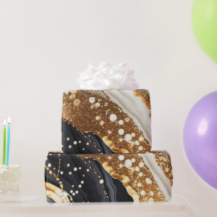 Waterverf Zwart & Goud Glitter Agate Alcohol Inkt Cadeaupapier