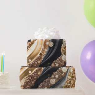 Waterverf Zwart & Goud Glitter Agate Alcoholinkt Cadeaupapier
