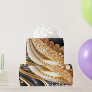 Waterverf Zwart & Goud Glitter Agate Alcoholinkt Cadeaupapier
