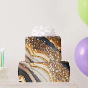 Waterverf Zwart & Goud Glitter Agate Alcoholinkt Cadeaupapier